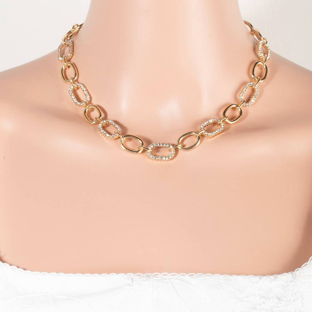 Mixed Oval Pave Chain Necklace