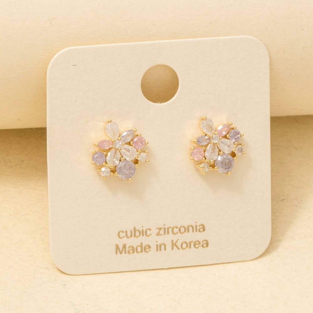 Cz Cluster Flower Stud Earrings