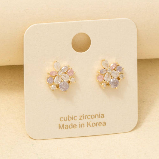 Cz Cluster Flower Stud Earrings