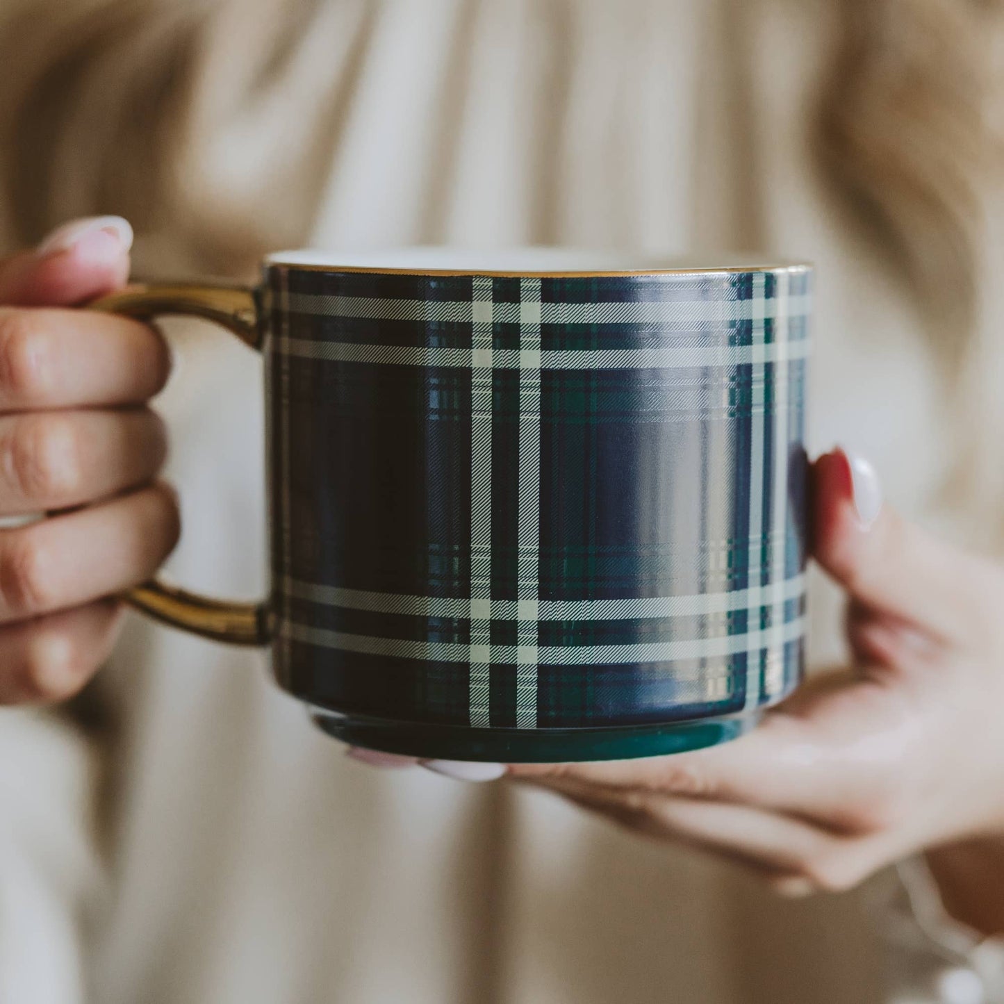 Navy Plaid Coffee Mug
