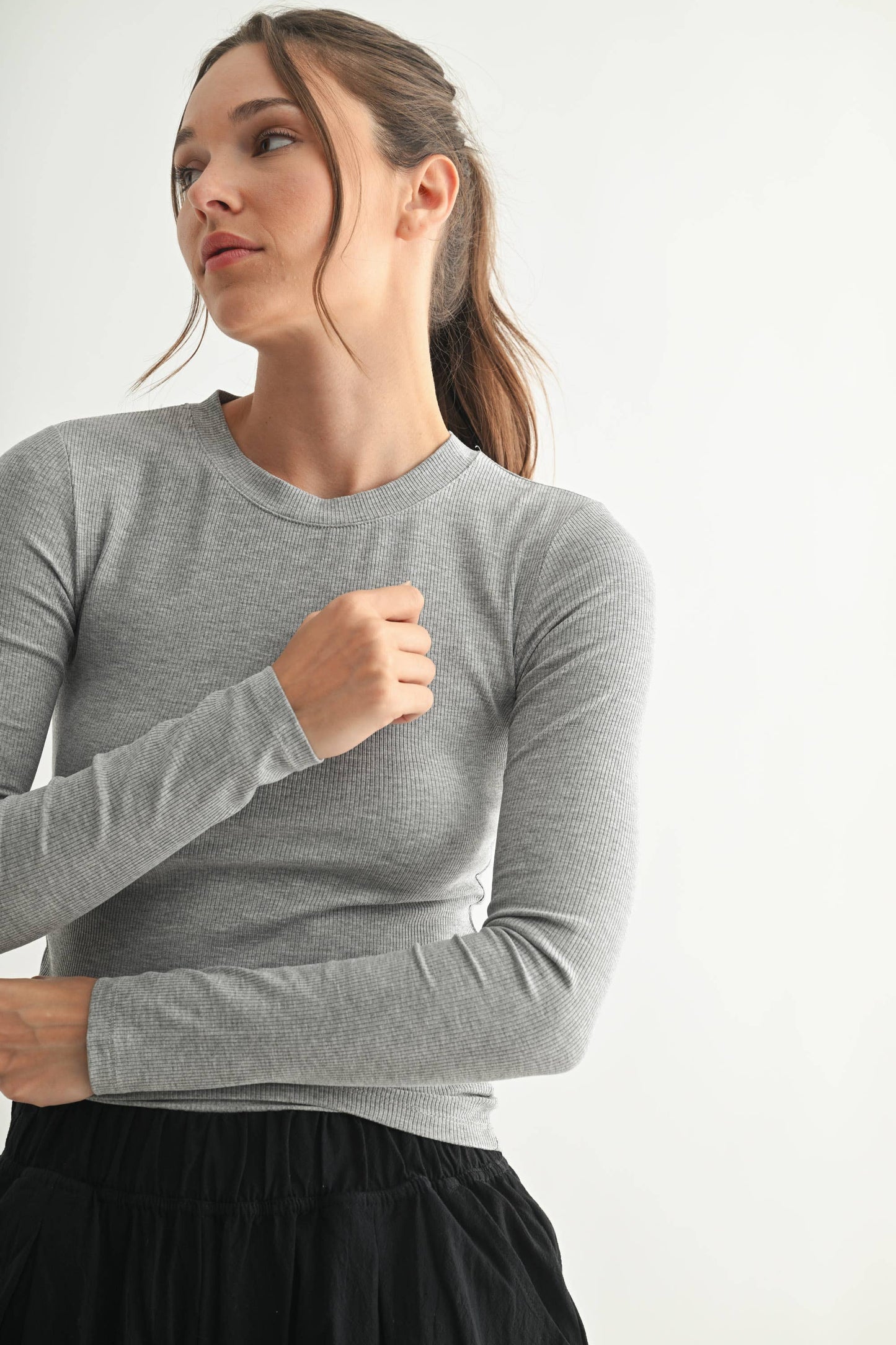 Essential Long-Sleeved Micro-Ribbed Athleisure Top