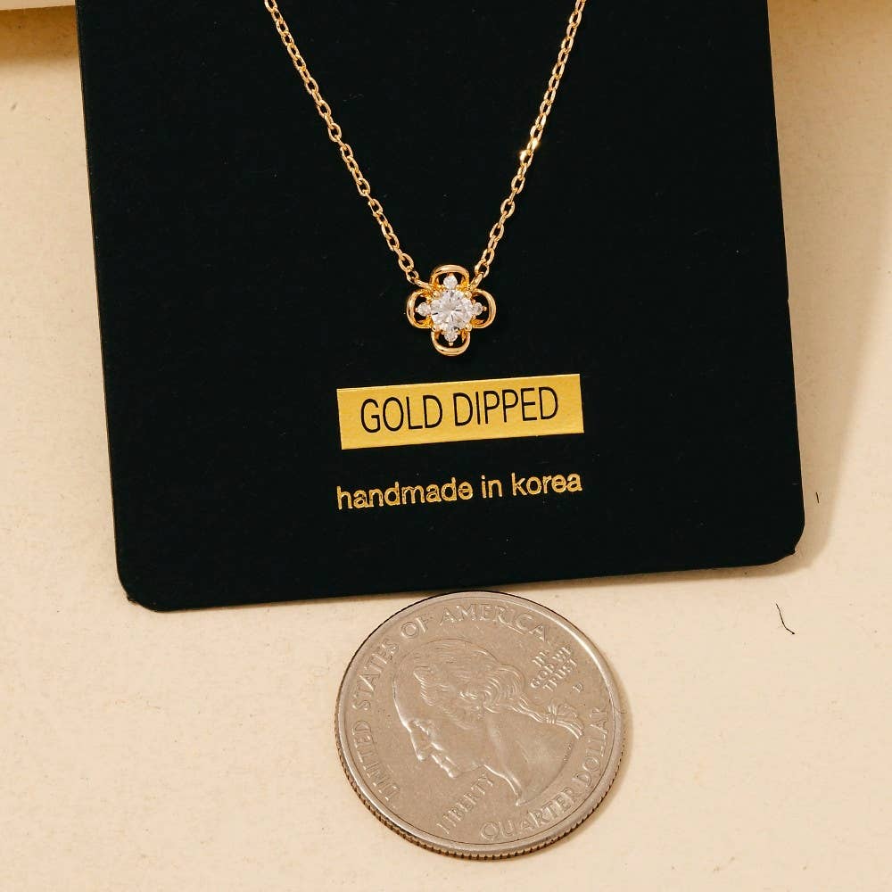 Gold Dipped Cz Cluster Clover Pendant Necklace