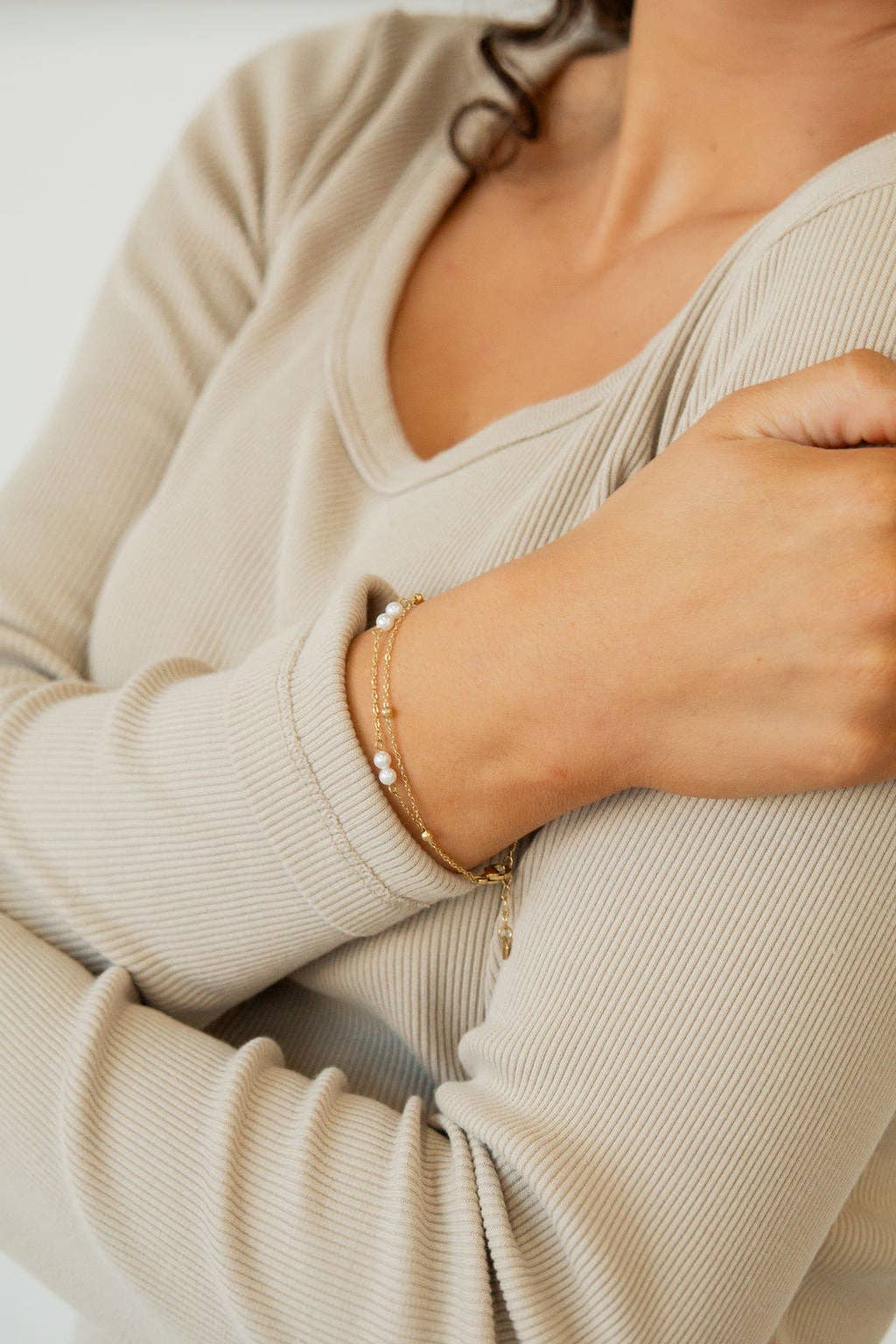 Gold & Pearl Chain Bracelet