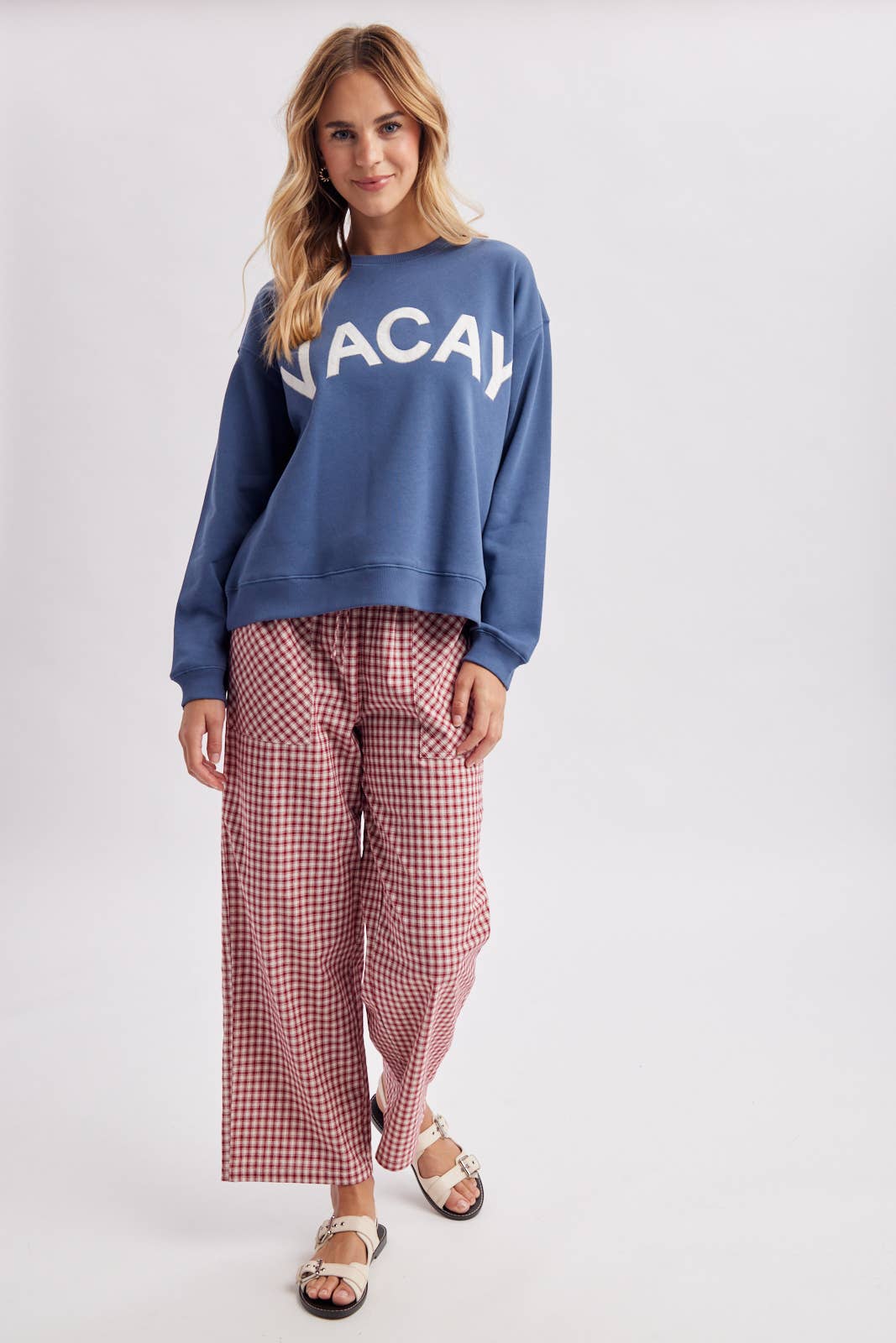 PLAID PATCH POCKET WIDE LEG PANTS