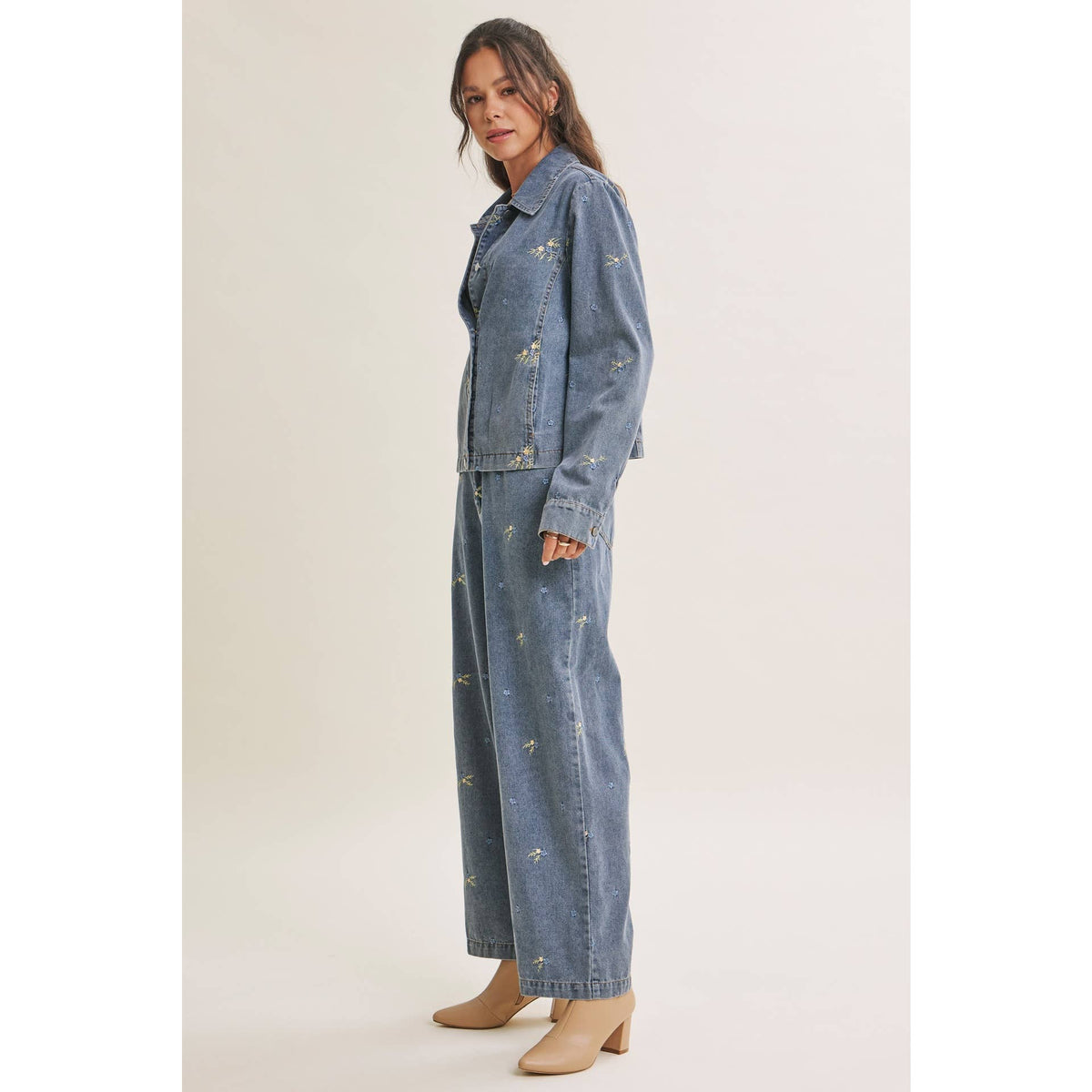 SUNDAY WILDFLOWERS EASY FIT EMBROIDERED DENIM JACKET