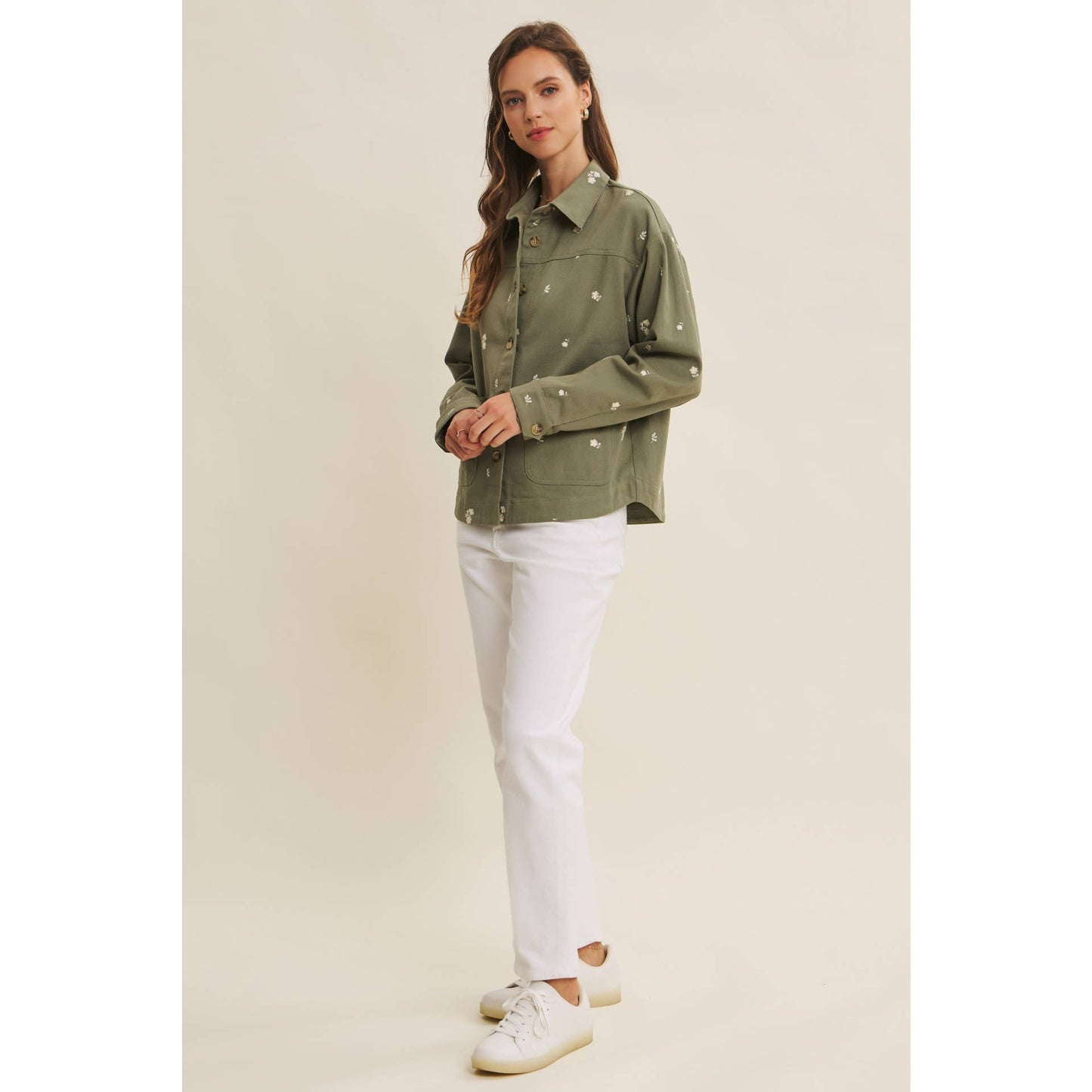 EMBOIDERY COTTON TWILL OVERSIZED UTILITY JACKET