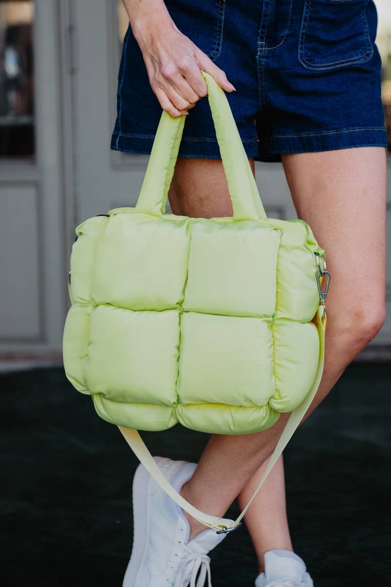 Lime Yellow Wholesale Mini Quilted Puffer Tote Bag