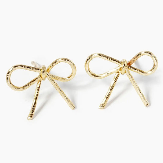 Gold Dipped Bow Knob Stud Post Earrings
