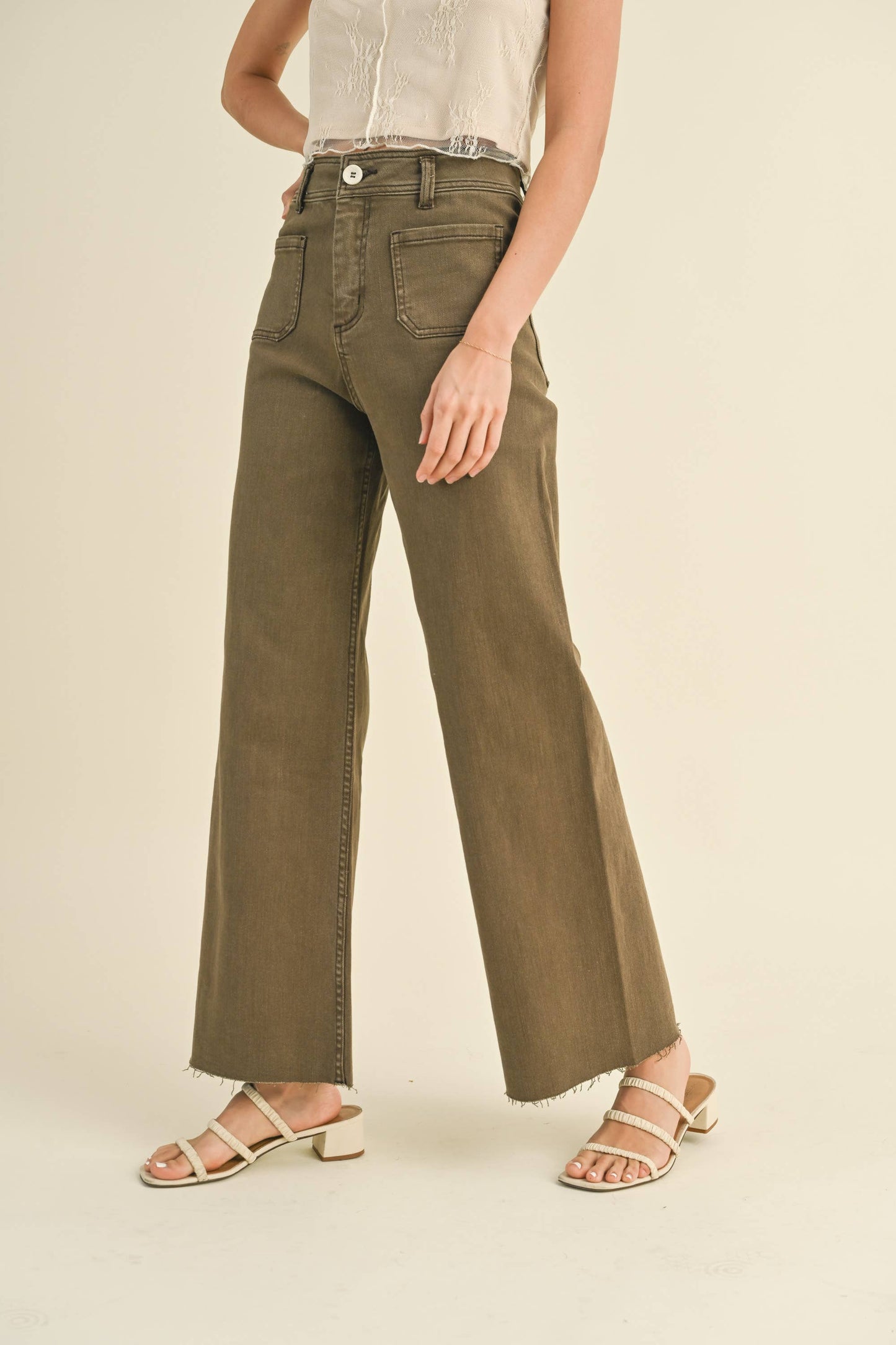 STRAIGHT WIDE LEG PANTS WITH FRONT POCKET