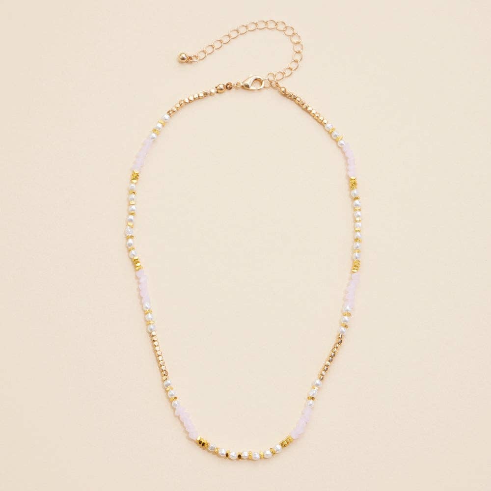 Glass Pearl & Metal Beaded Necklace