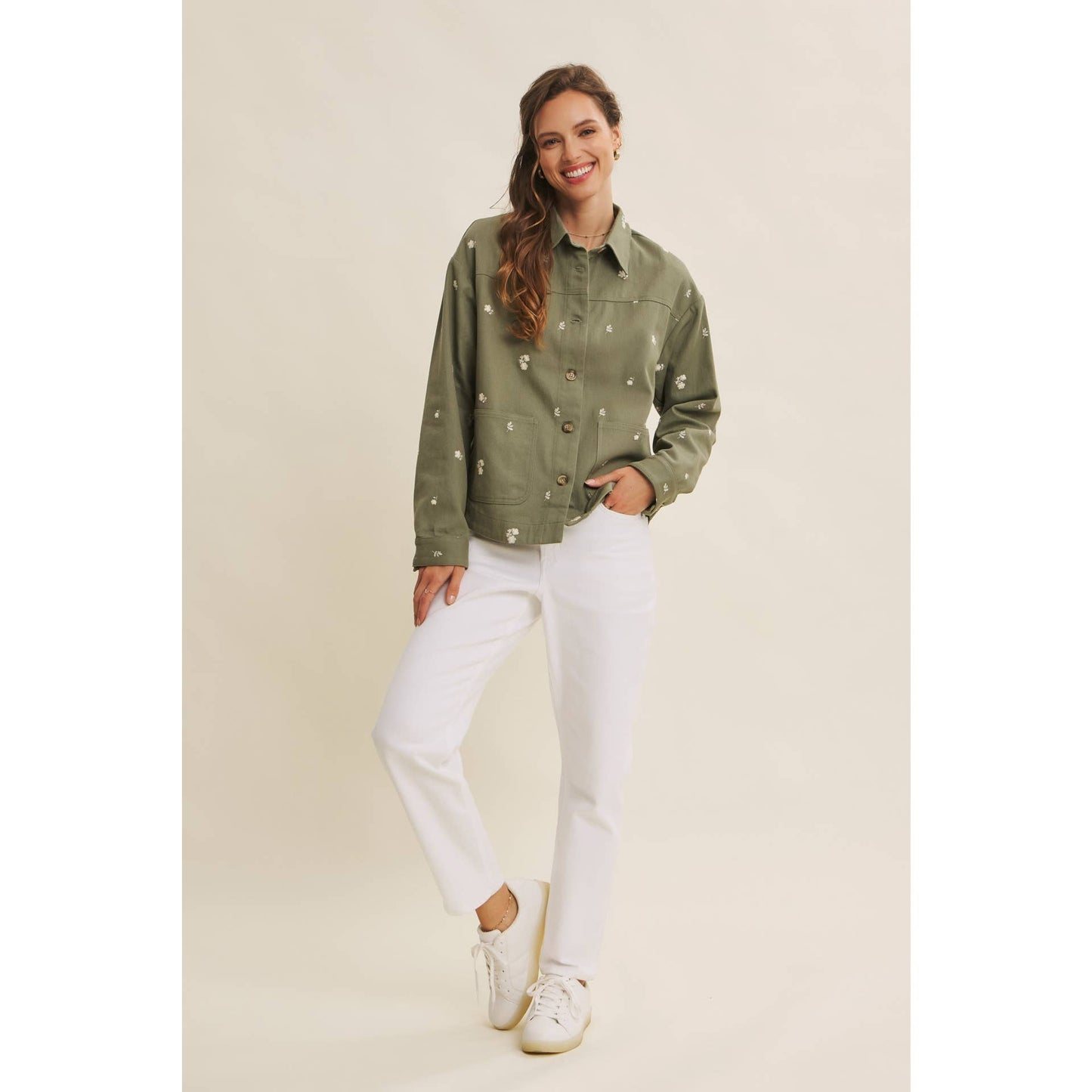 EMBOIDERY COTTON TWILL OVERSIZED UTILITY JACKET