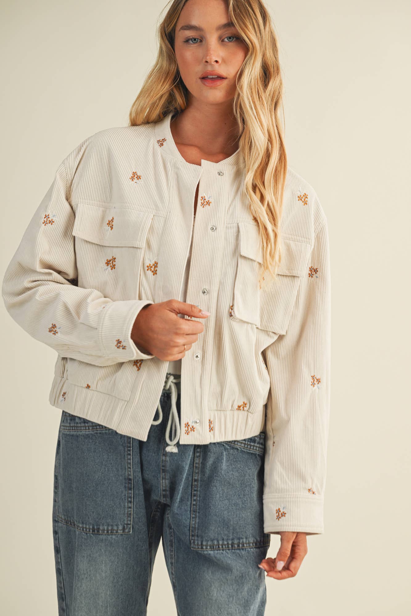 EMBROIDERED CORDUROY BOMBER JACKET