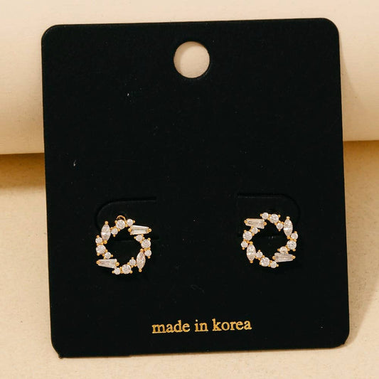 Cz Cluster Mini Twisted Hoop Stud Earrings