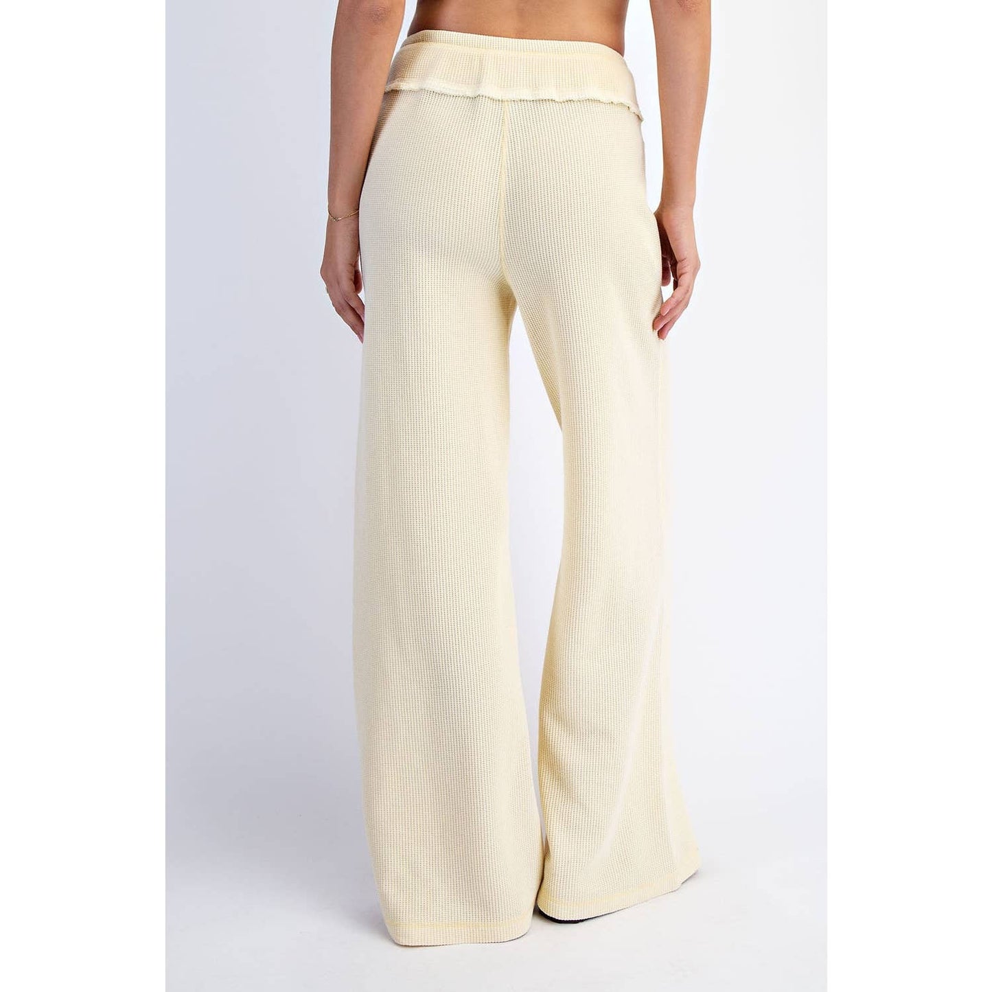 MINERAL WASHED HONEYCOMB WIDE LEG PANTS