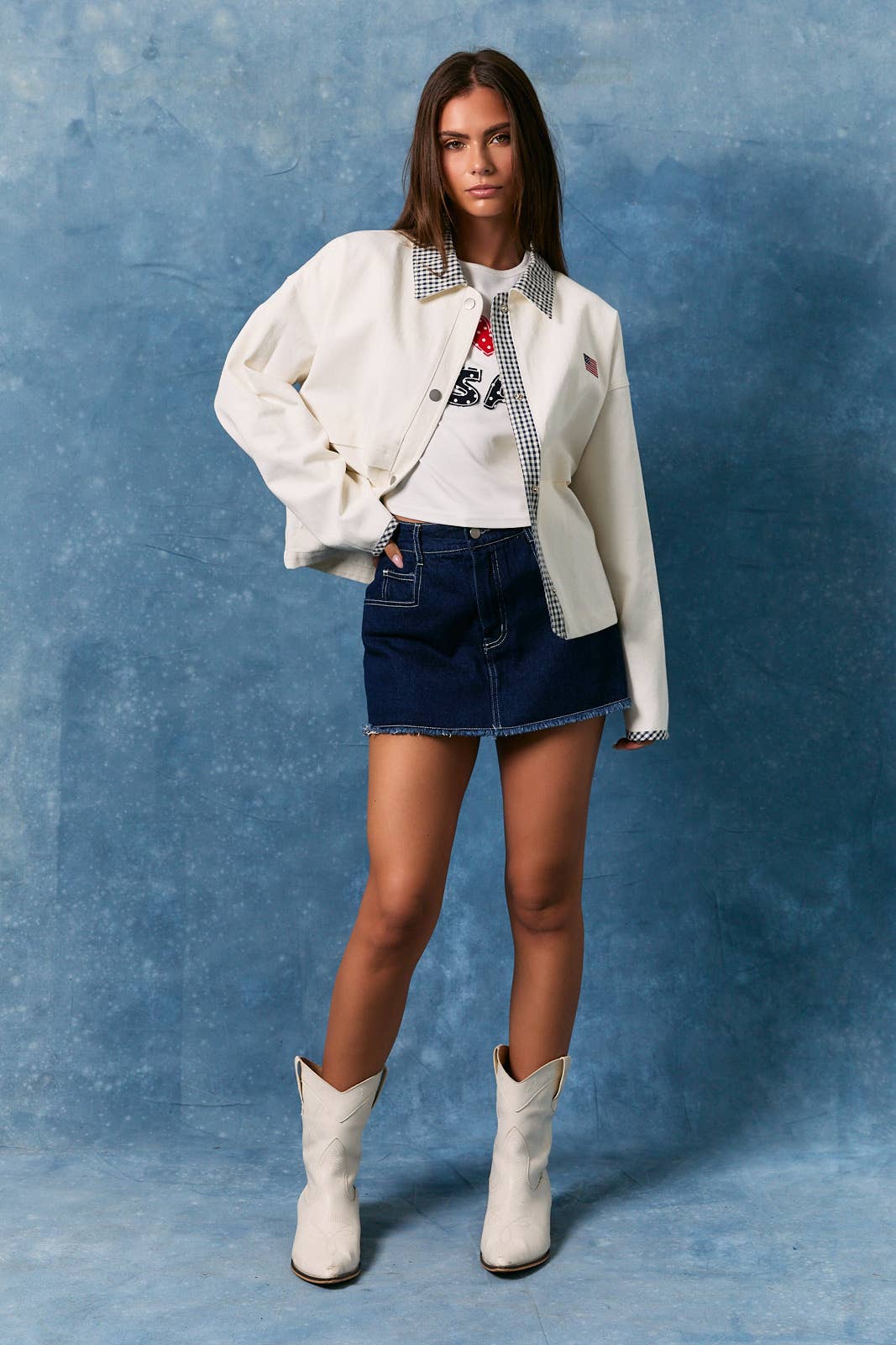 FLAG JACKET WITH GINGHAM CONTRAST
