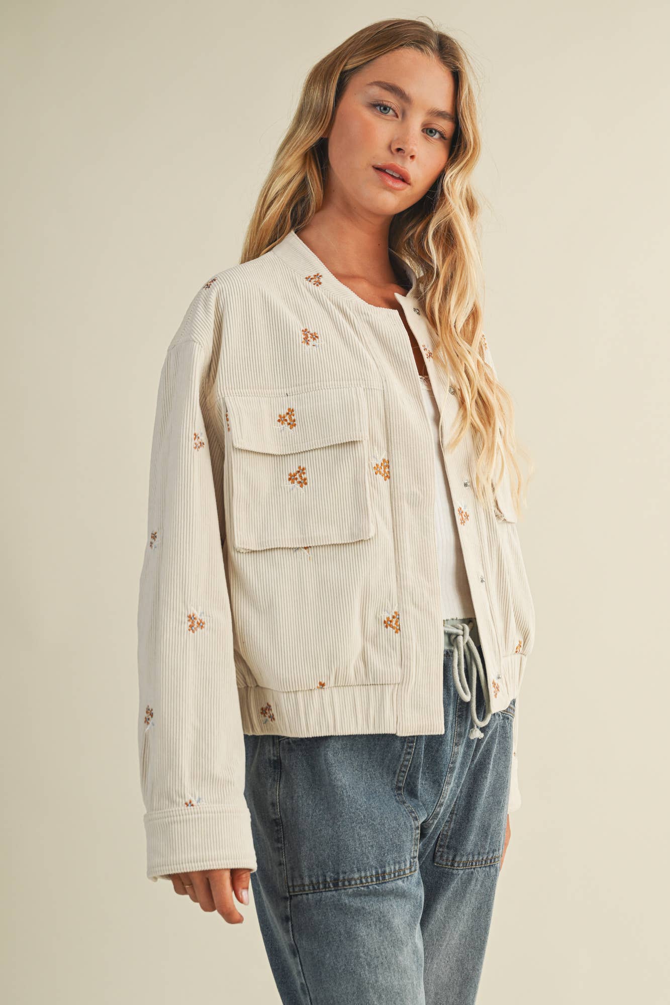 EMBROIDERED CORDUROY BOMBER JACKET