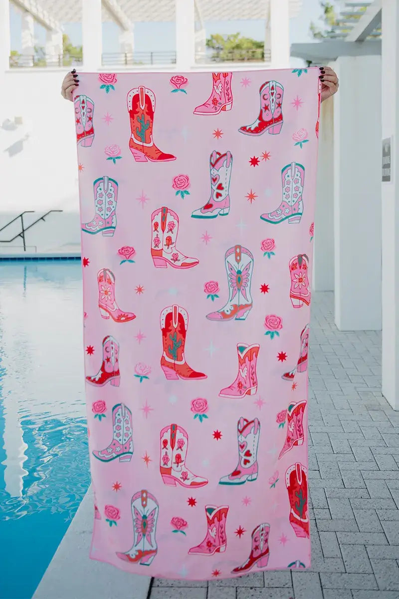 Boots and Flowers Travel Size Towel