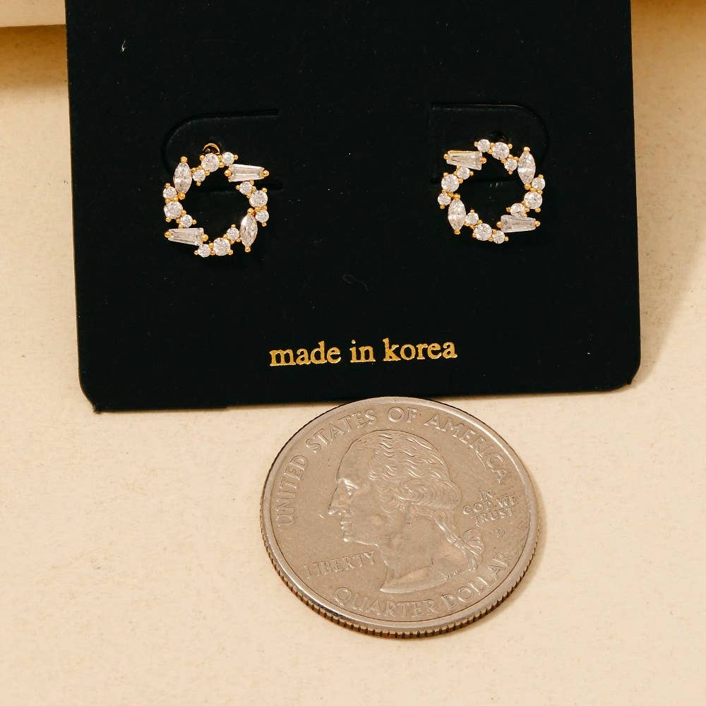 Cz Cluster Mini Twisted Hoop Stud Earrings