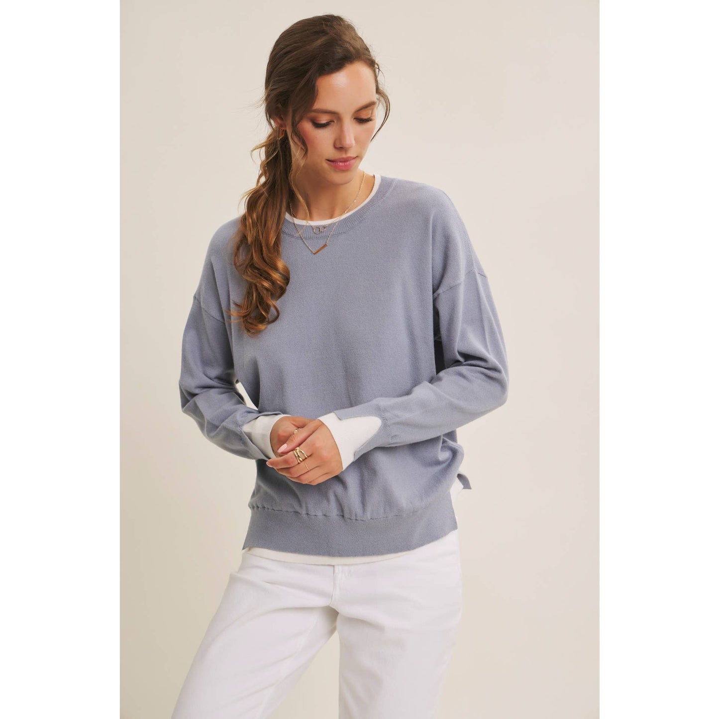FEATHER LIGHT TOUCH TWO-TONE VISCOSE SWEATER