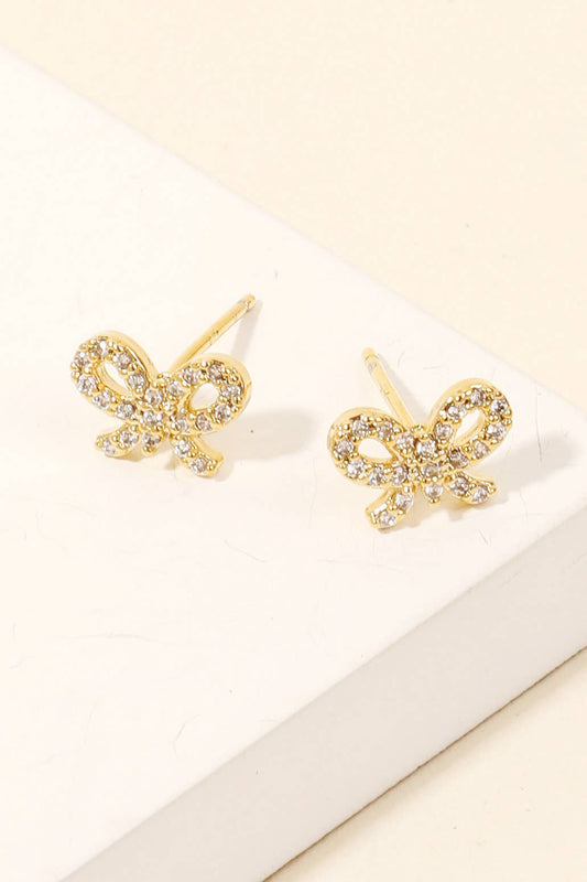 Cz Pave Ribbon Bow Stud Earrings