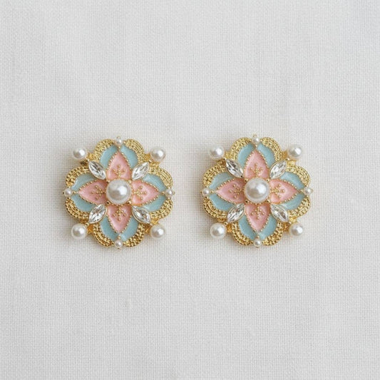 Vintage Palace Style Enamel Pearl Stud Earrings