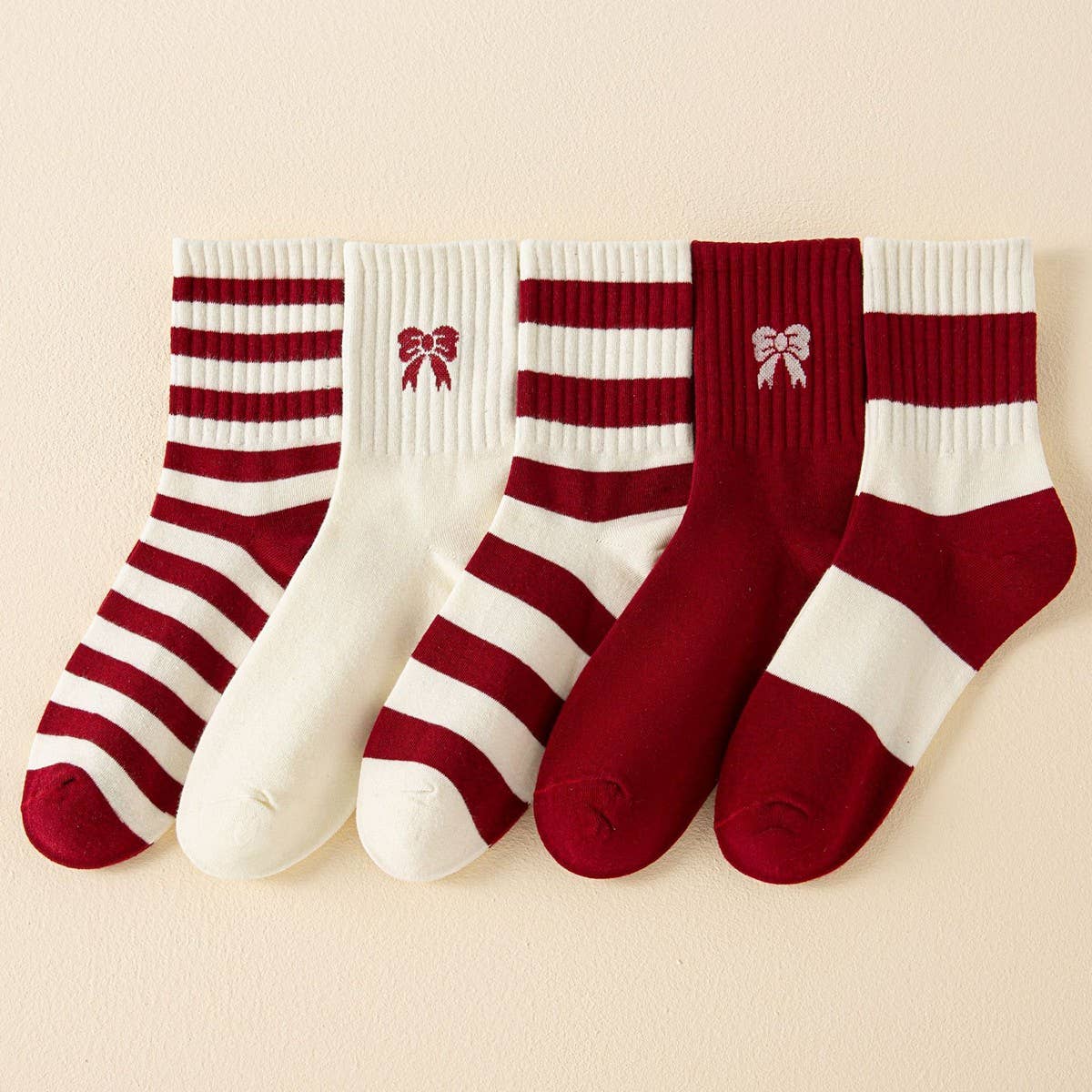 Red Bow Cotton Crew Socks