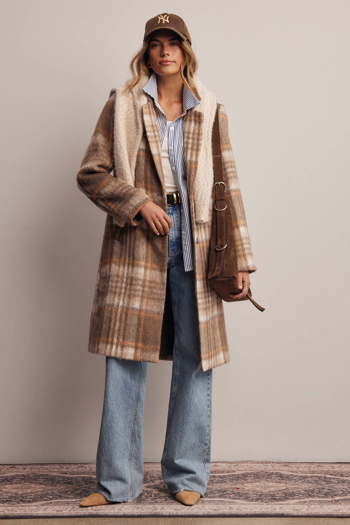 Plaid Brushed Long Coat