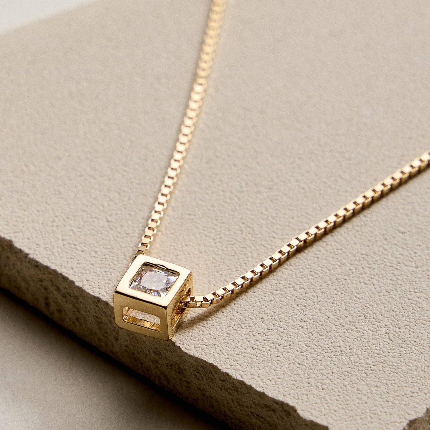 18K Gold Filled CZ in Cube | Pendant Necklace