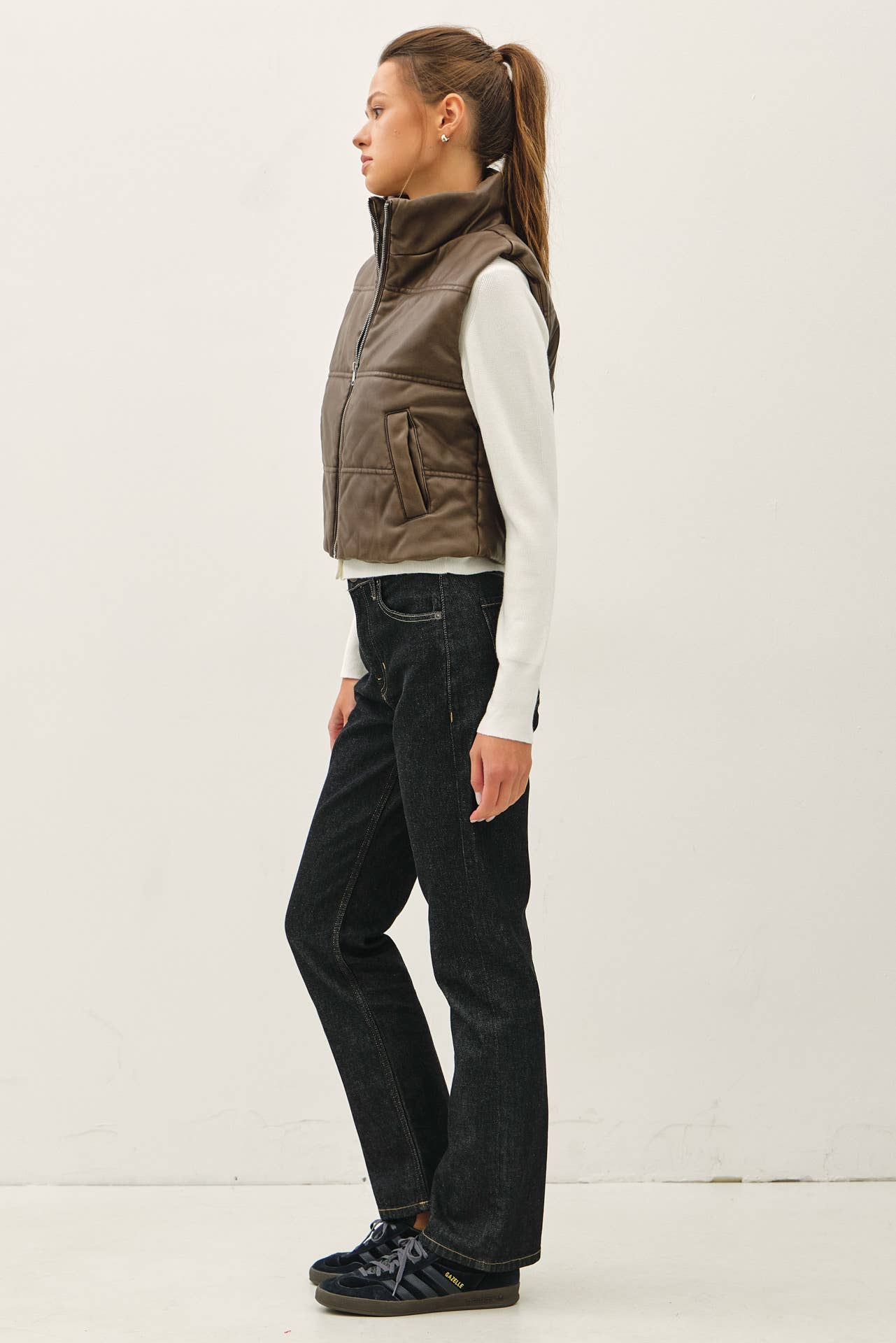 FAUX LEATHER PUFFER VEST