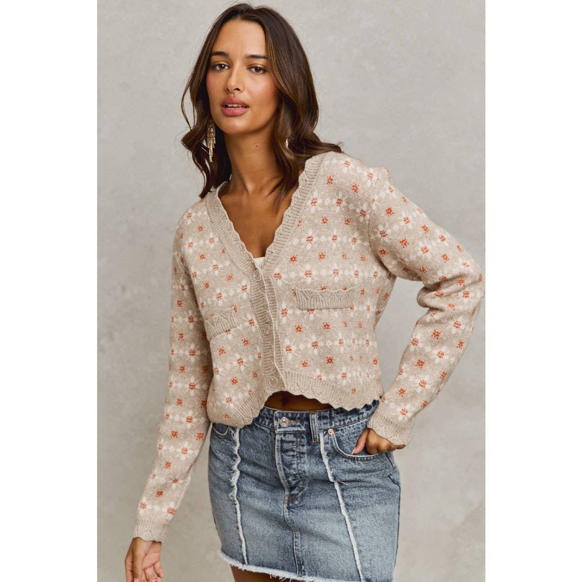 FLORAL PATTERNED BUTTON DOWN SWEATER CARDIGAN