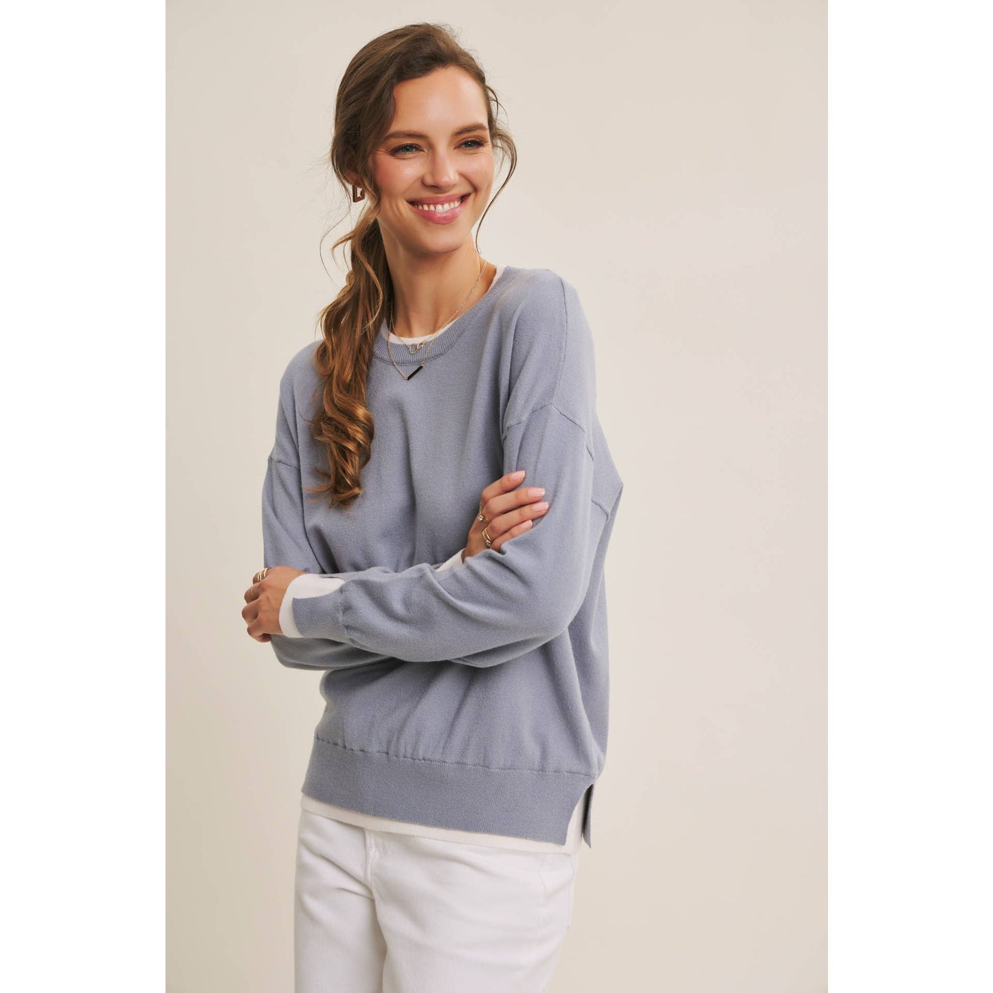 FEATHER LIGHT TOUCH TWO-TONE VISCOSE SWEATER