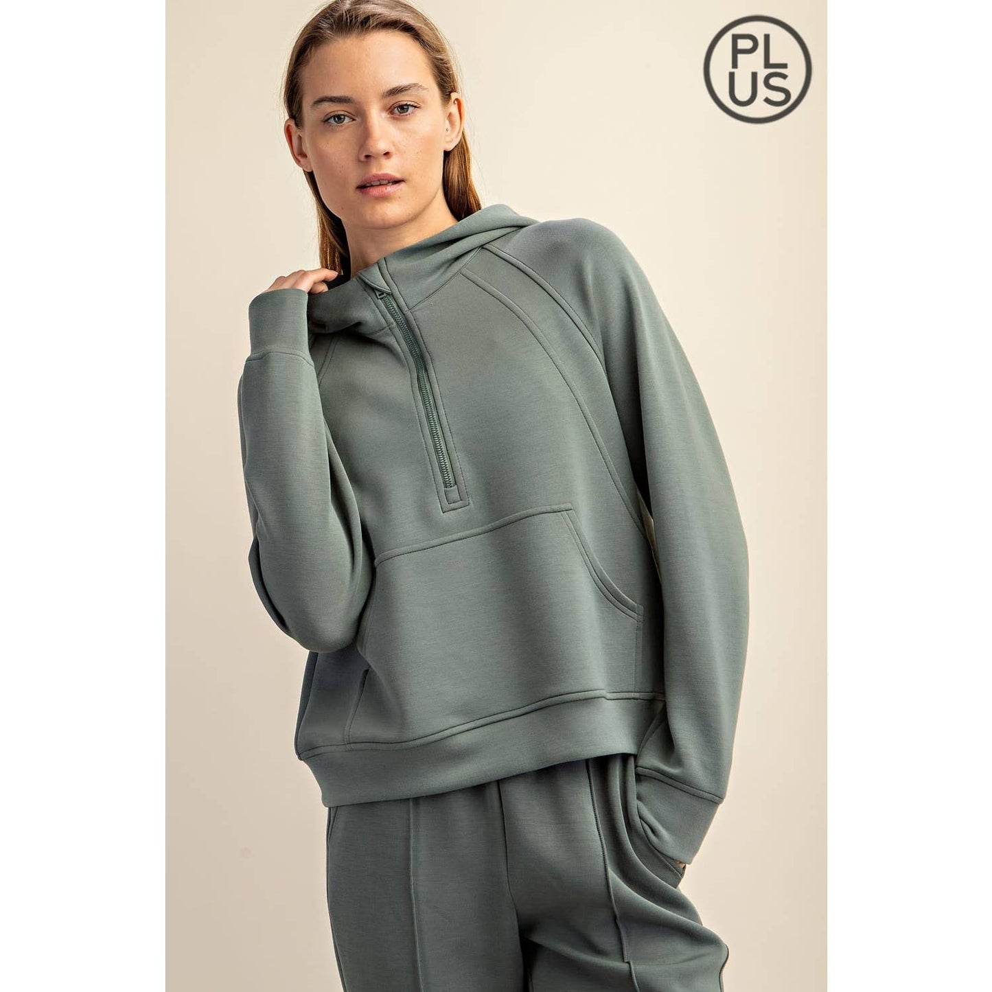 PLUS SIZE MODAL SCUBA QUARTER ZIP HODDIE JACKET