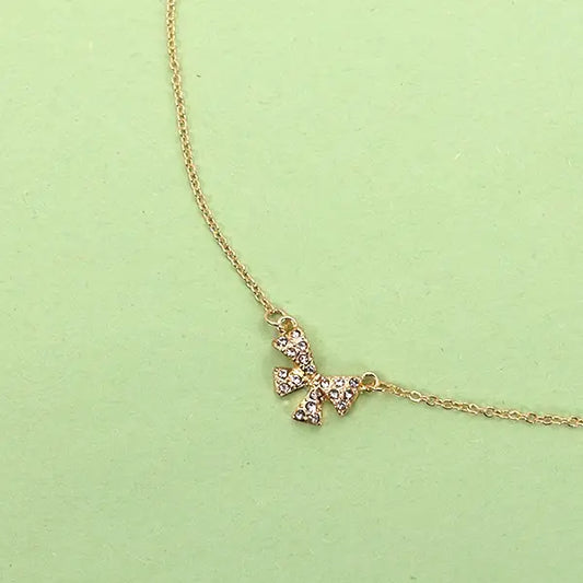 Mini Rhinestone Bow Charm Necklace