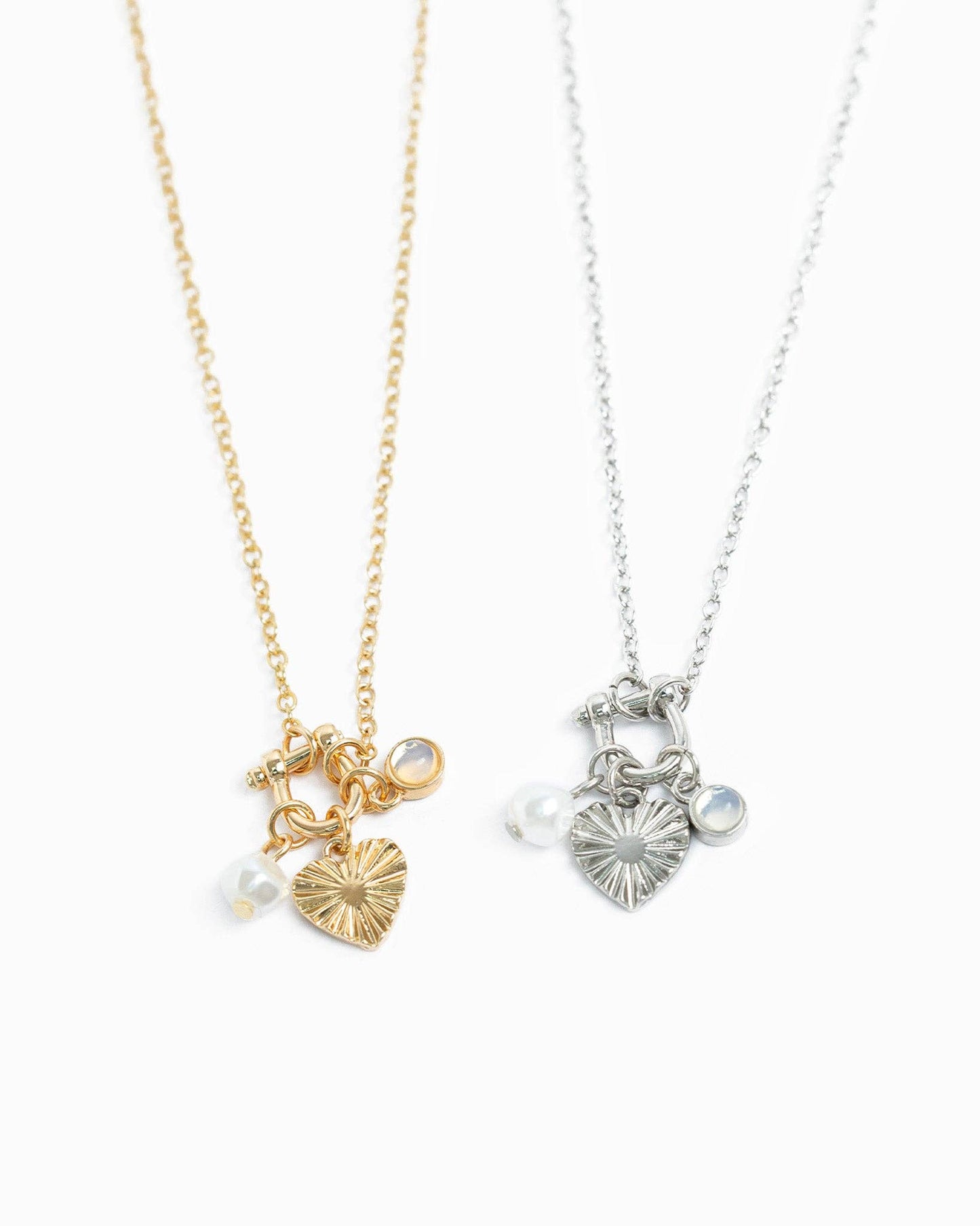 Dainty Horsebit Carabiner Heart 3 Charm Necklace