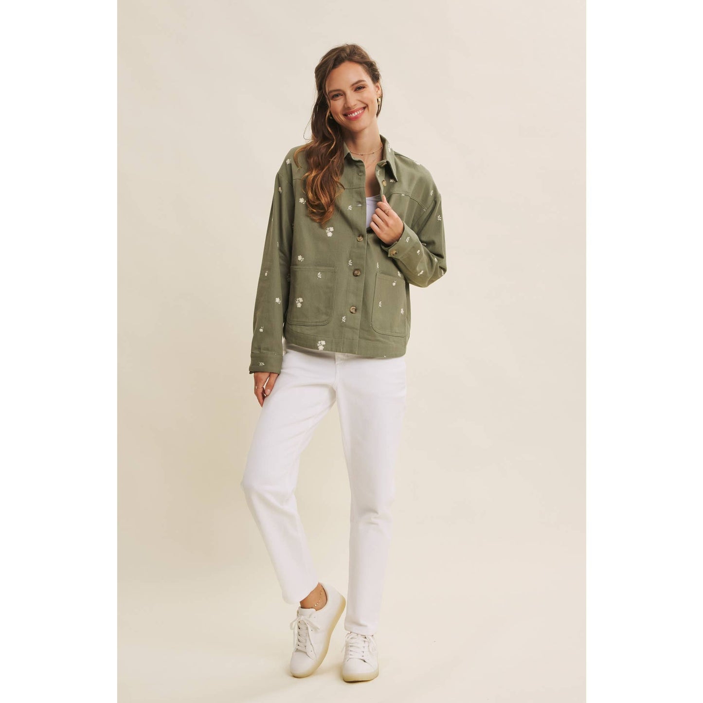 EMBOIDERY COTTON TWILL OVERSIZED UTILITY JACKET