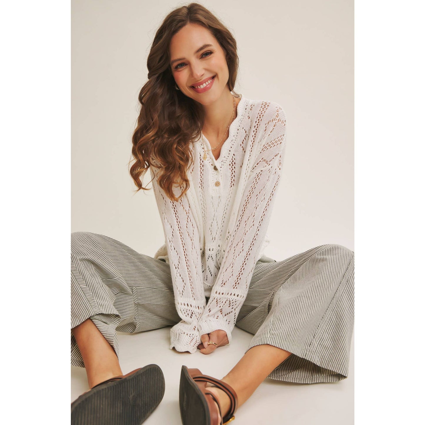 LAYERING VERSATILITY CROCHET SWEATER TOP WITH SCALLOP EDGES