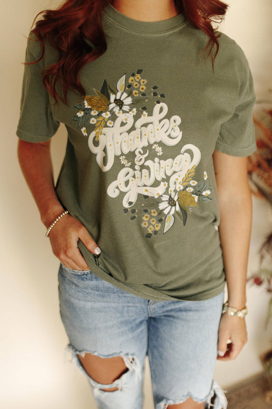 Olive Green Thanks & Giving Tee