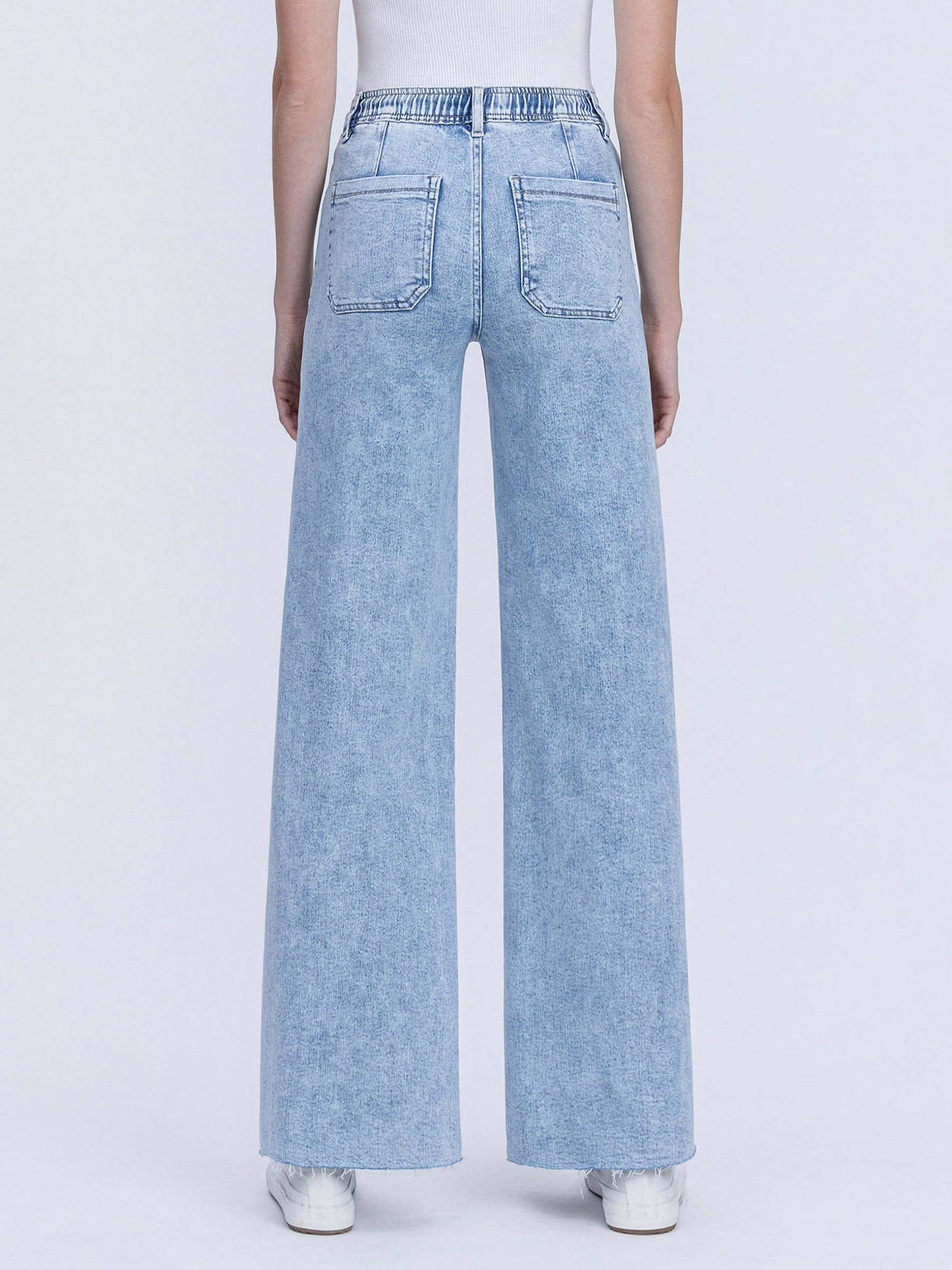 HIGH RISE DRAWSTRING WAISTBAND WIDE LEG JEANS F6065