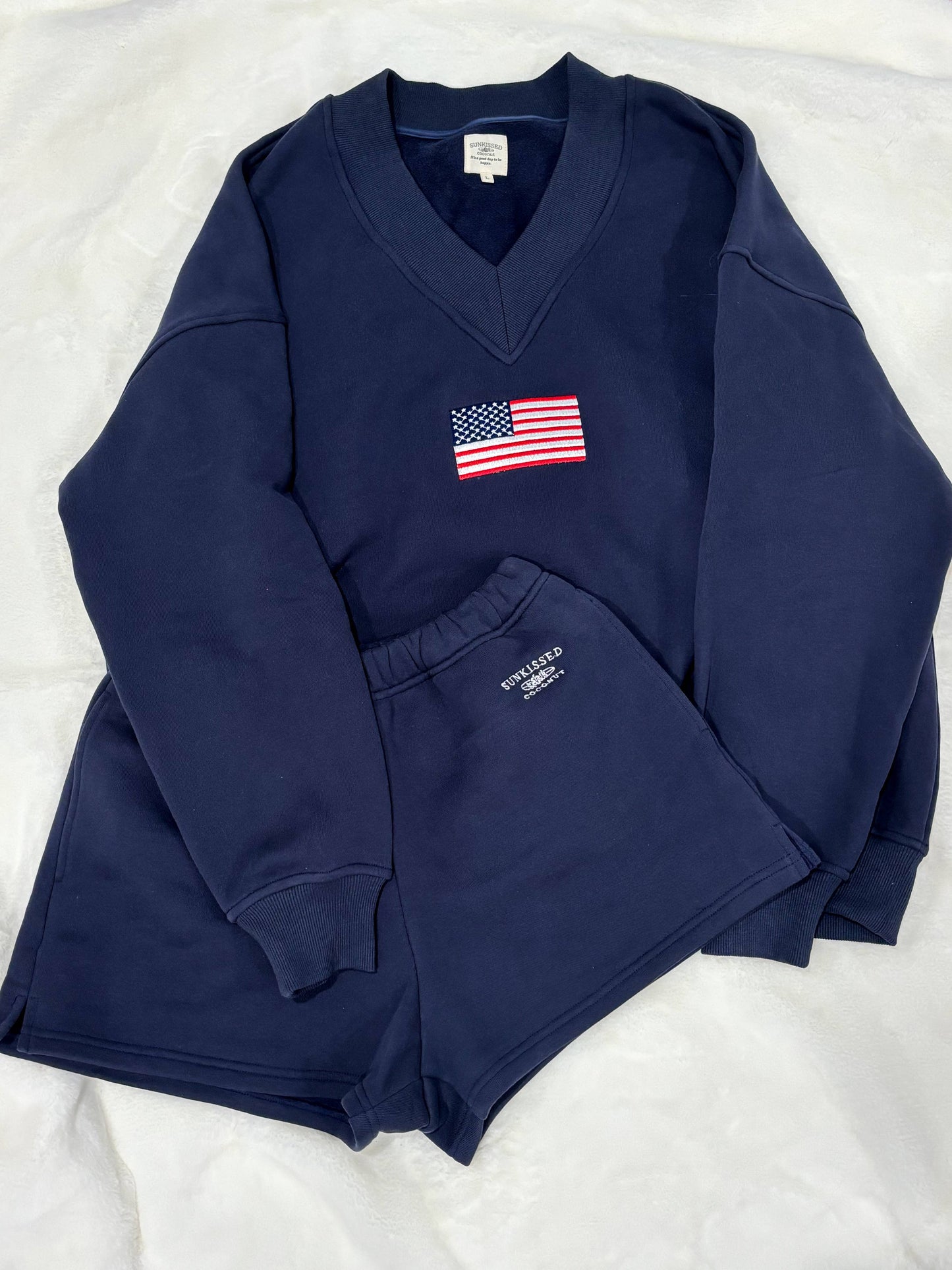 Navy Blue Embroidered Sweat Shorts 100% Cotton
