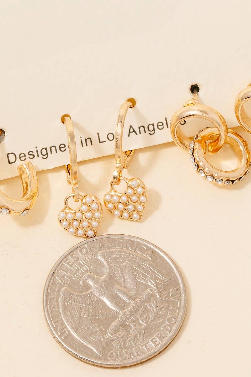 Pave Heart Stud And Hoop Earrings Set