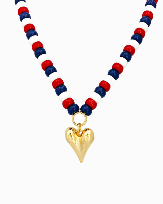 Americana Marble Bead Heart Pendant Necklace