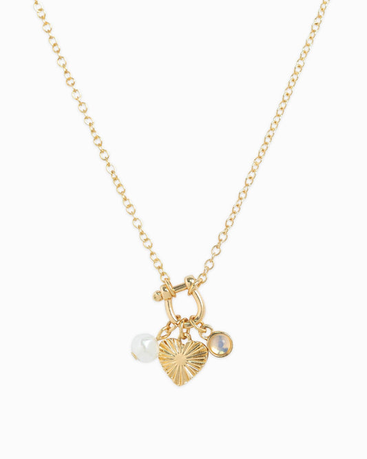 Dainty Horsebit Carabiner Heart 3 Charm Necklace