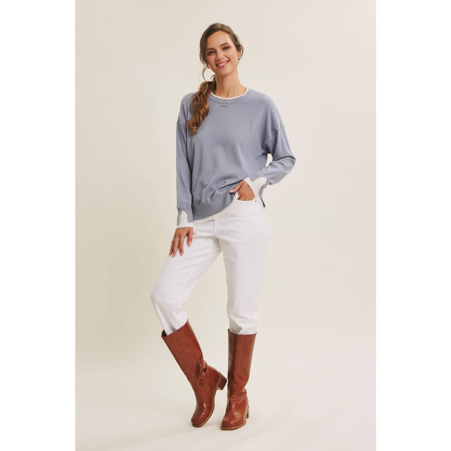FEATHER LIGHT TOUCH TWO-TONE VISCOSE SWEATER