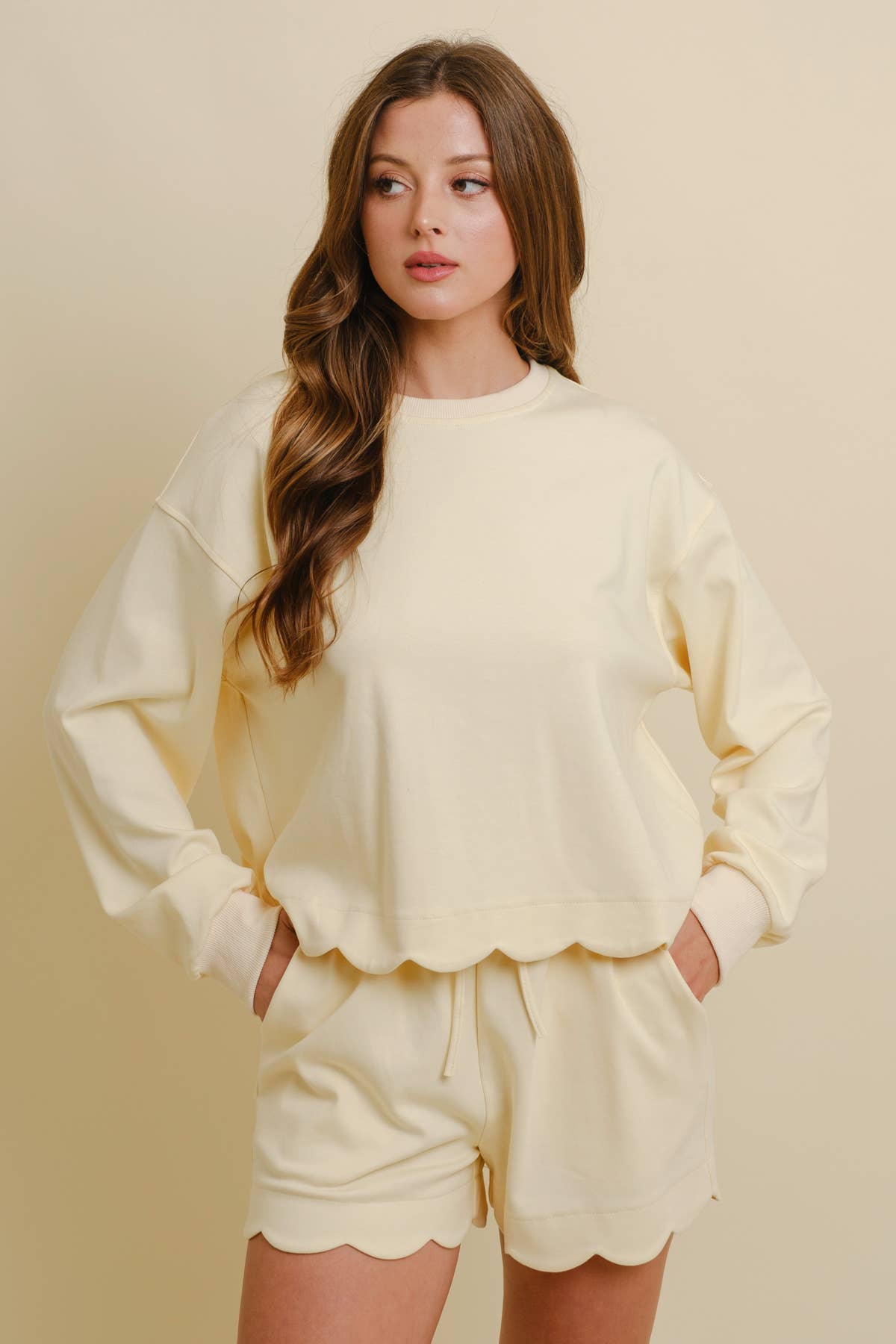 SCALLOPED TRIM LONG SLEEVE TOP