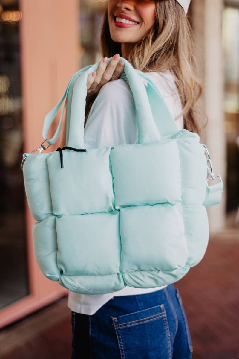Mint Green Mini Quilted Puffer Tote