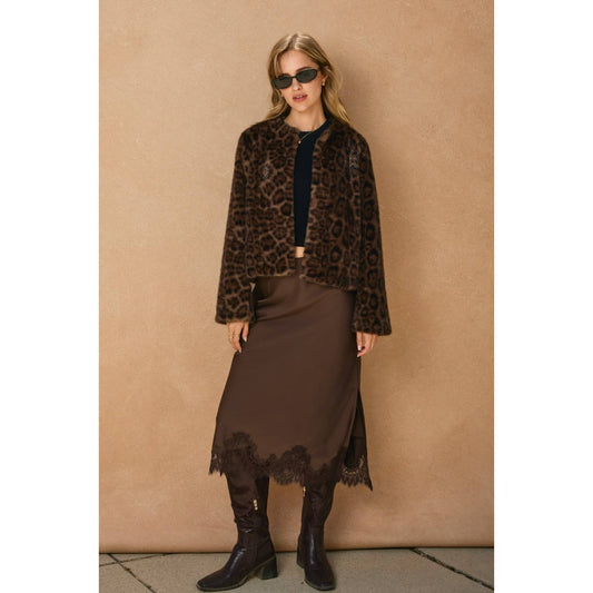 Dull Satin Lace Hem Pencil Skirt