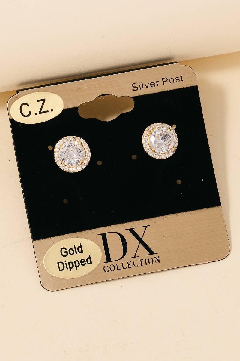 Gold Dipped Cz Halo Set Stud Earrings