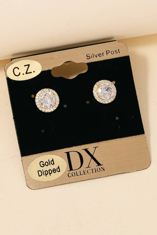 Gold Dipped Cz Halo Set Stud Earrings