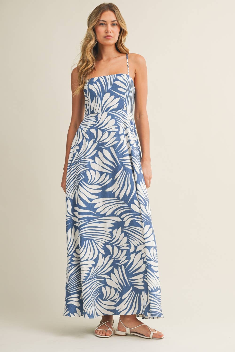 PRINTED LINEN A-LINE MIDI DRESS