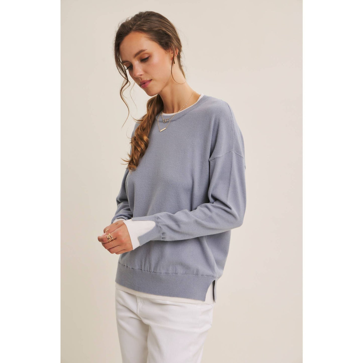 FEATHER LIGHT TOUCH TWO-TONE VISCOSE SWEATER